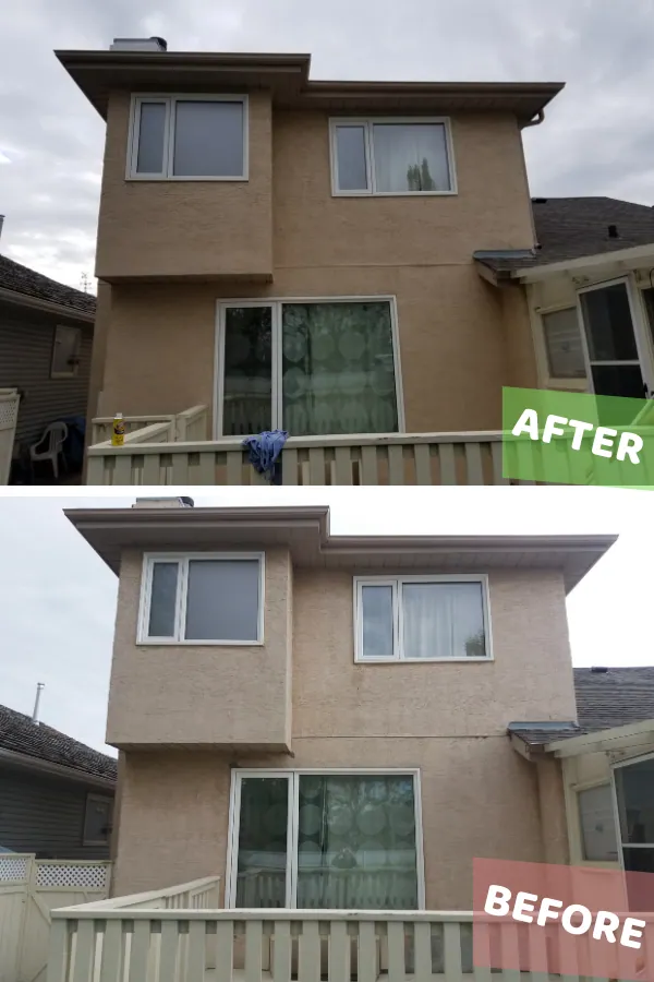 stucco painting back side of the house before and after
