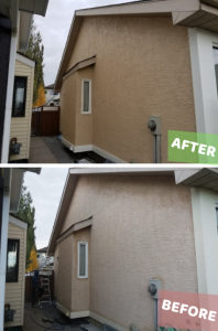 Left side of the house before and after stucco painting pictures