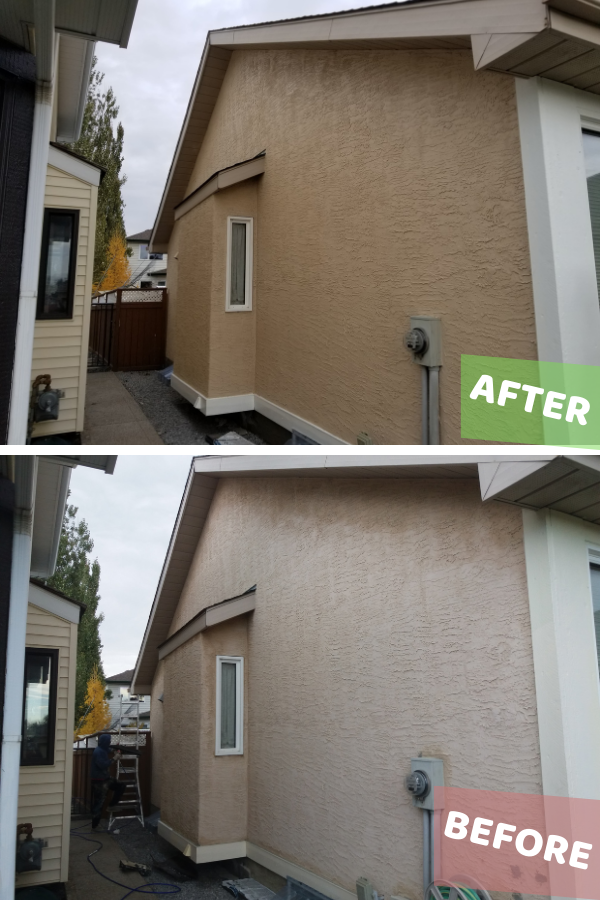 stucco painting west side of the house before & after photo