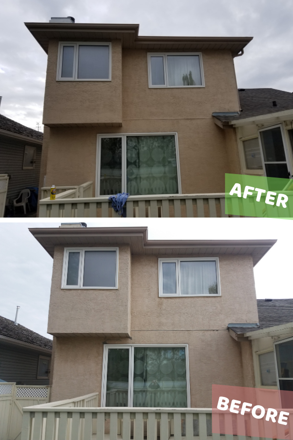 stucco painting back side of the house before & after photo